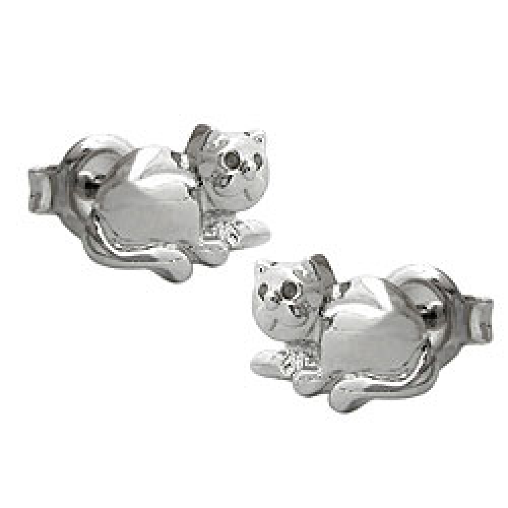 Stecker 7x10mm liegende Katze glänzend rhodiniert Silber 925