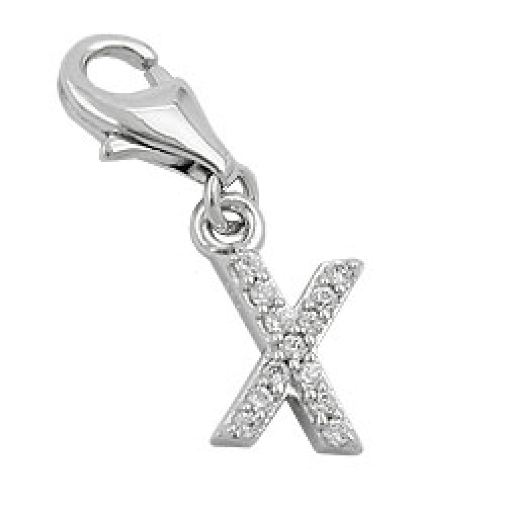 Anhänger 11x6mm Charm Buchstabe X mit Zirkonias glänzend rhodiniert Silber 925