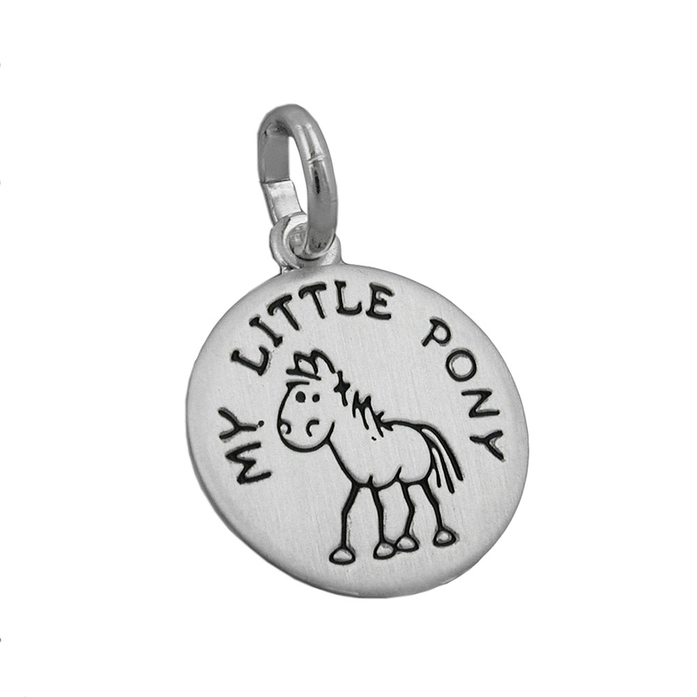 Anhänger 12mm mit Gravur MY LITTLE PONY Pony schwarz lackiert matt Silber 925