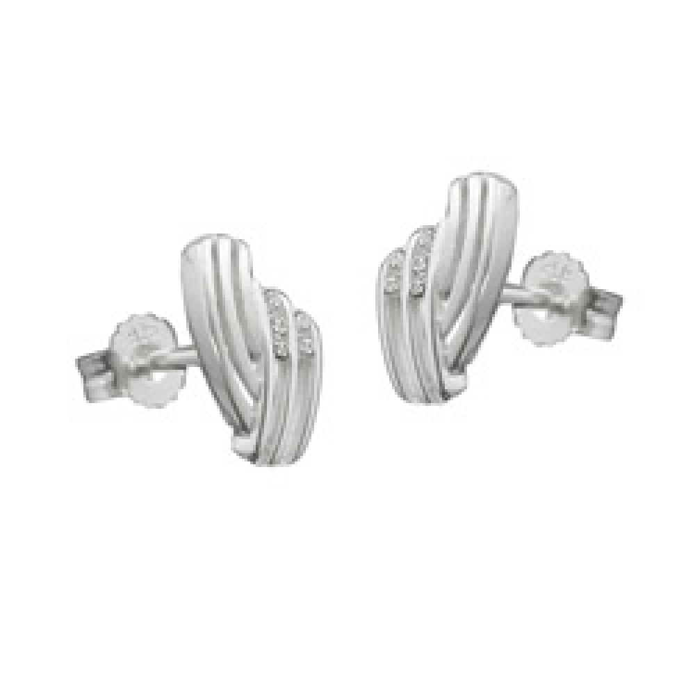 Stecker 10x6mm streifig mit Zirkonias matt-glänzend Silber 925
