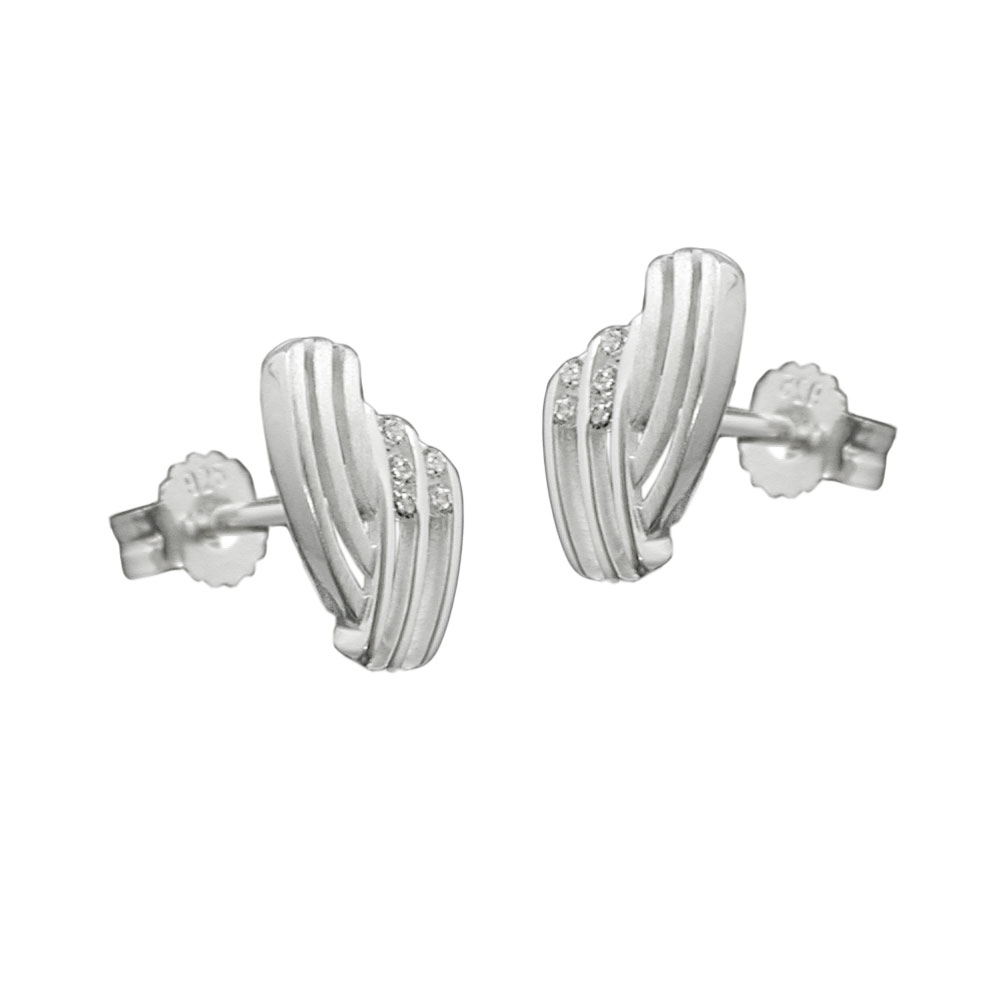 Stecker 10x6mm streifig mit Zirkonias matt-glänzend Silber 925