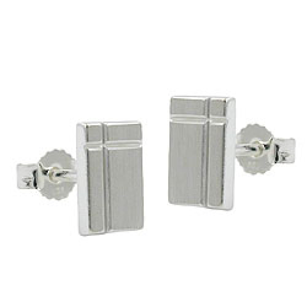 Stecker 8x6mm Viereck mit Kreuz matt diamantiert Silber 925