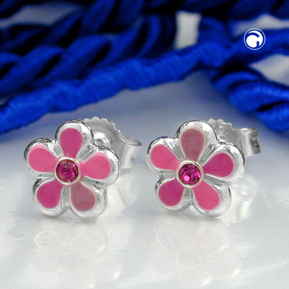 Stecker 6,5mm Kinderohrring Blume pink-lackiert Silber 925