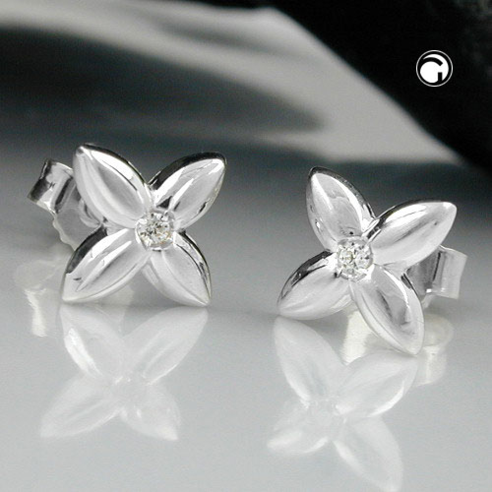 Stecker 6,5x6,5mm kleine Blüte Zirkonia weiß Silber 925