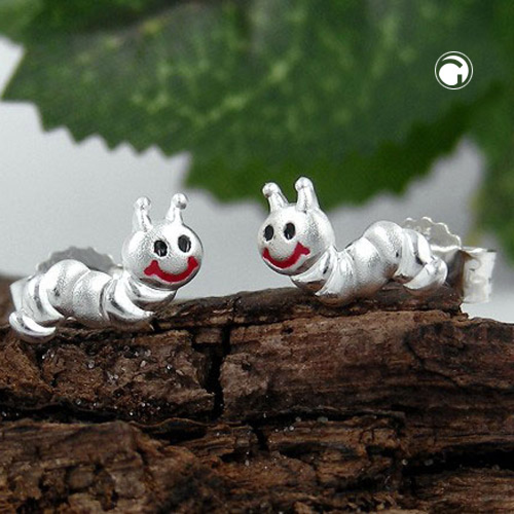 Stecker 8x3mm Kinderohrring kleiner Wurm matt-glänzend Silber 925