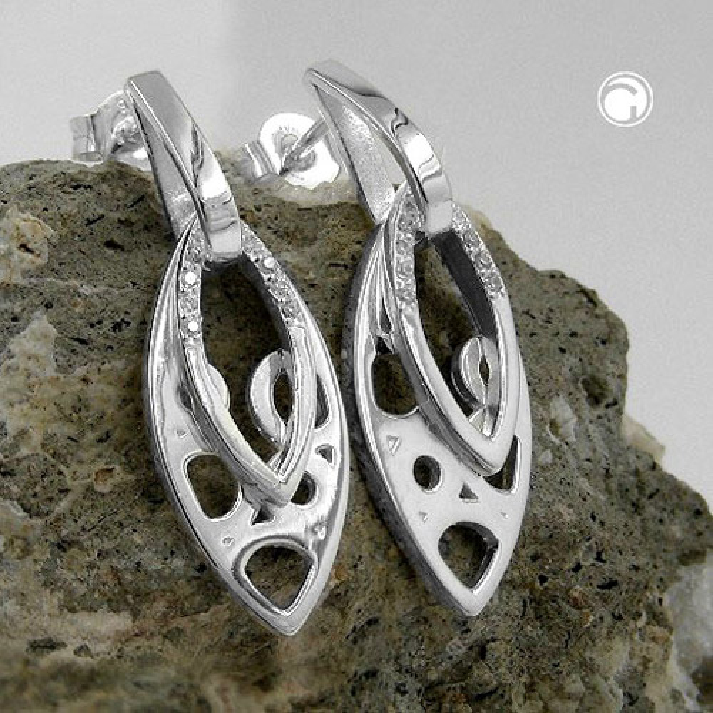 Stecker 30x12mm zweifach Hänger glänzend mit Zirkonias Silber 925