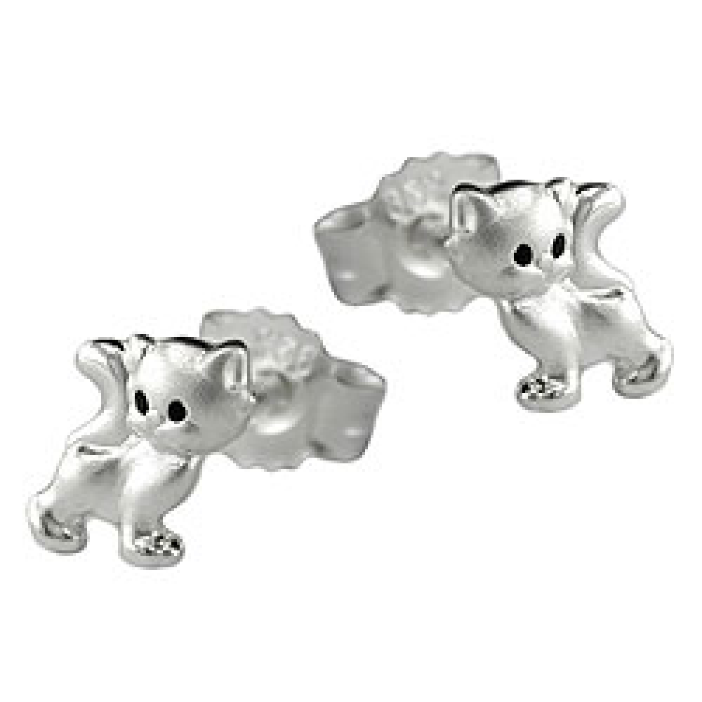 Stecker 6x5mm Kinderohrring Katze matt-glänzend Silber 925