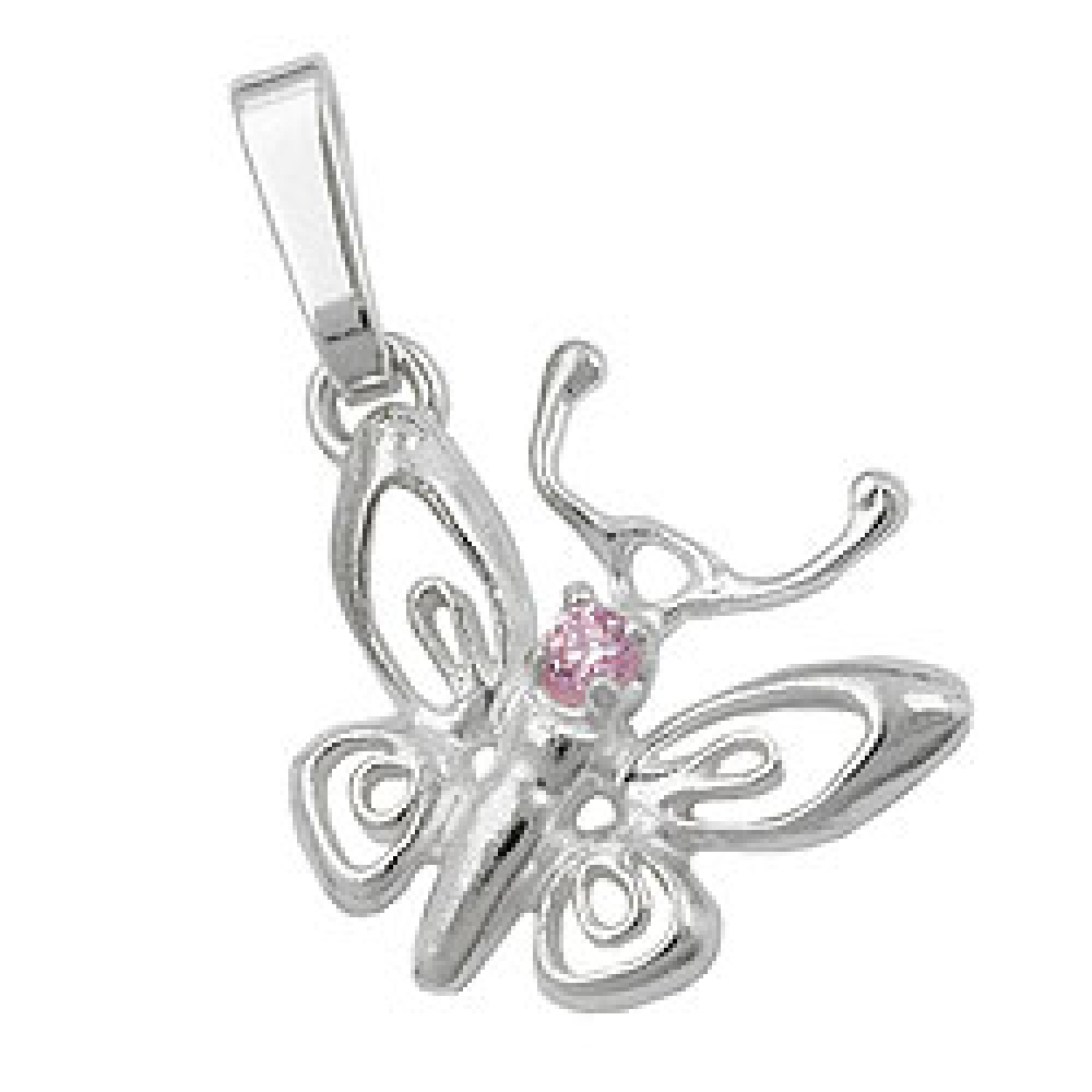 Anhänger 14x13mm filigraner Schmetterling mit Zirkonia pink Silber 925