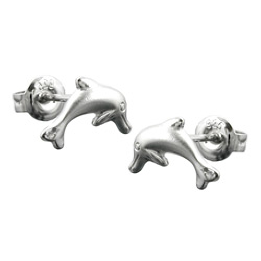 Stecker 10x5mm springender Delfin matt-glänzend rhodiniert Silber 925