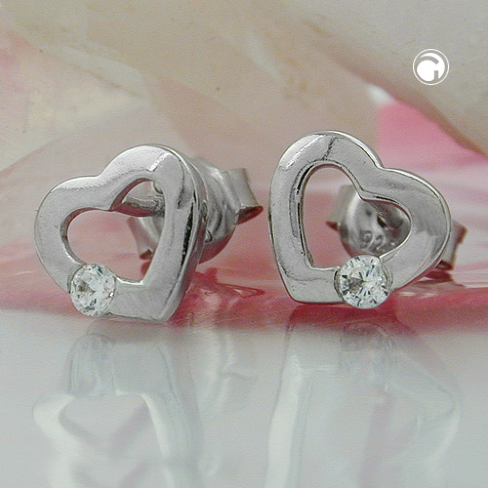 Stecker 7x8mm Herz mit Zirkonia glänzend Silber 925