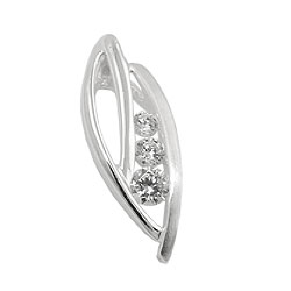 Anhänger 17x6mm blattähnlich matt-glänzend mit 3 Zirkonias Silber 925