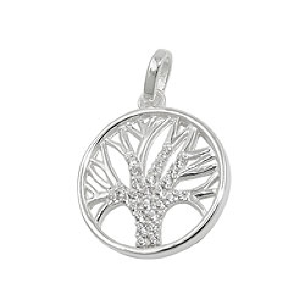 Anhänger 15mm Baum des Lebens mit Zirkonias Silber 925