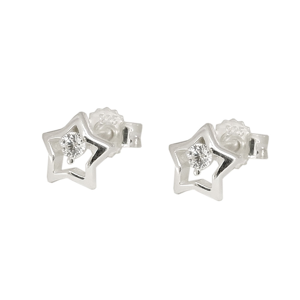 Stecker 6mm Stern mit Zirkonia Silber 925