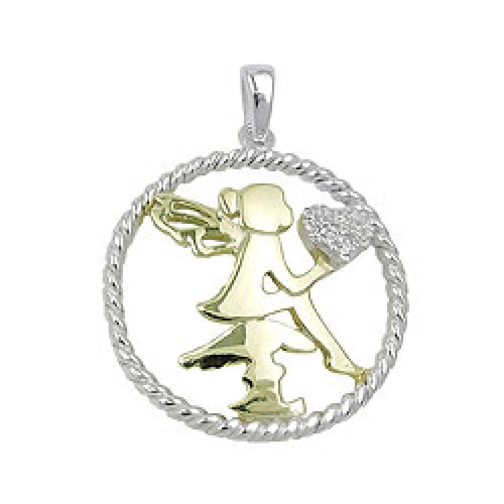 Anhänger 21mm Elfe bicolor mit Herz aus Zirkonias Silber 925