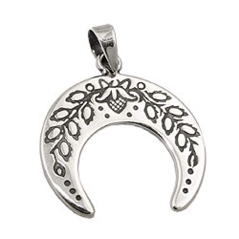 Anhänger 17x18mm Mondsichel mit Blumen geschwärzt Silber 925