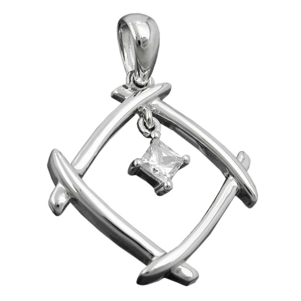 Anhänger 21x21mm Viereck Zirkonia glänzend rhodiniert Silber 925