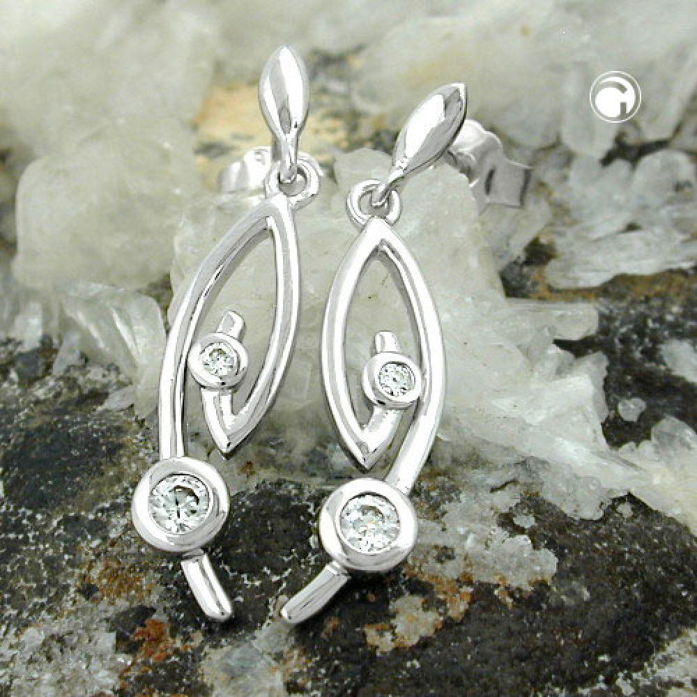 Stecker 28x6mm Zirkonias weiß rhodiniert Silber 925