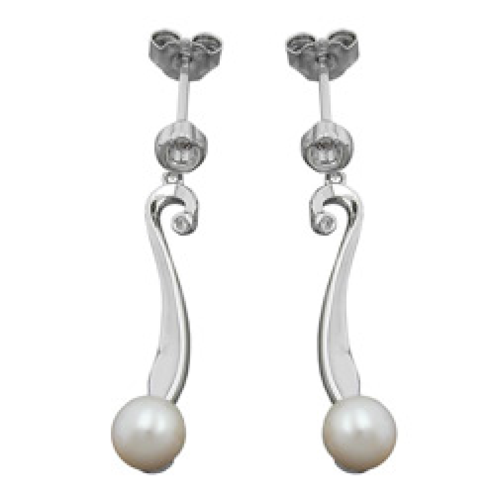 Stecker 34x6mm Zuchtperle 6mm mit Zirkonia rhodiniert Silber 925