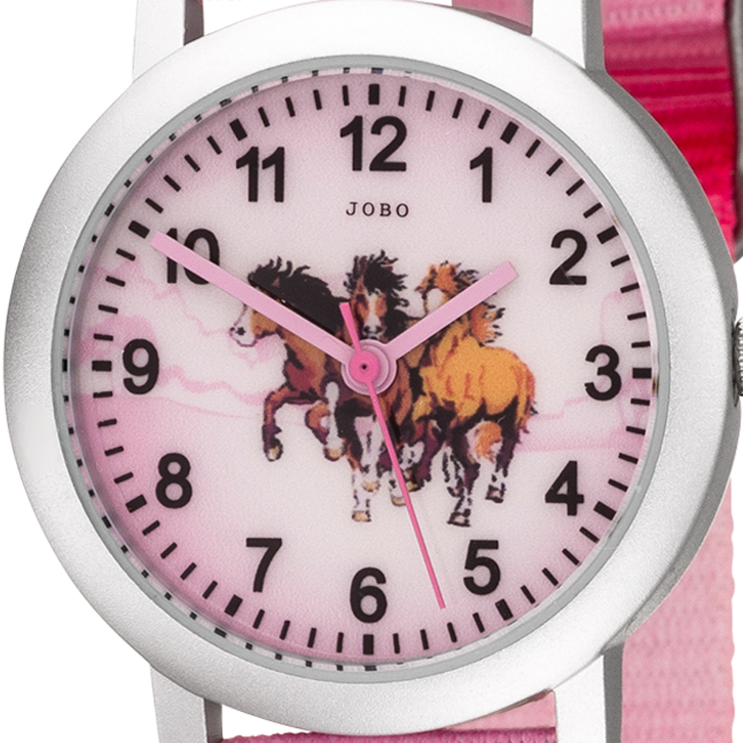 Traumringe24 - JOBO Kinder Armbanduhr Pferde rosa pink Aluminium Kinderuhr  Pferdeuhr Mädchenuhr