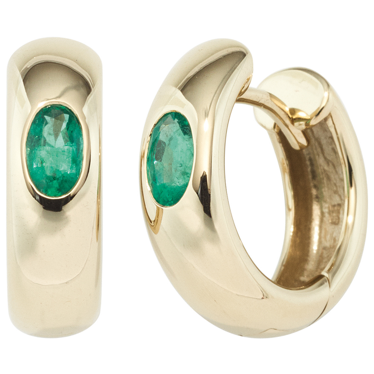Creolen rund 585 Gold Gelbgold 2 Smaragde grün Ohrringe Goldohrringe Goldcreolen