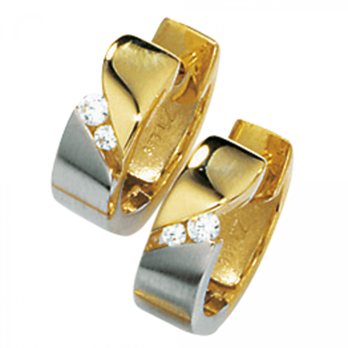 Creolen 333 Gold Gelbgold bicolor mattiert 4 Zirkonia Ohrringe Goldcreolen
