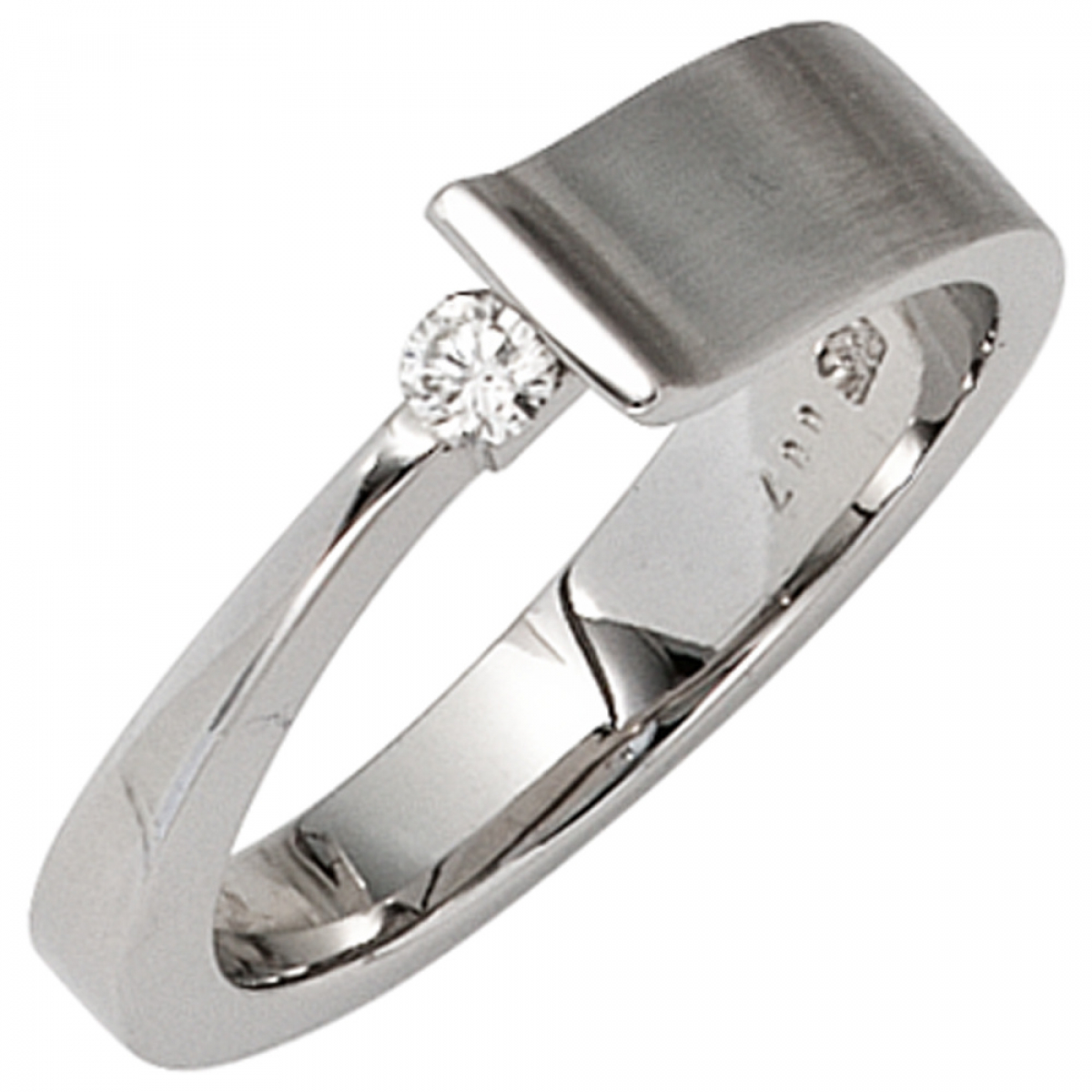 Damen Ring 585 Gold Weißgold teilmatt 1 Diamant Brillant 0,07ct. Weißgoldring - 54mm