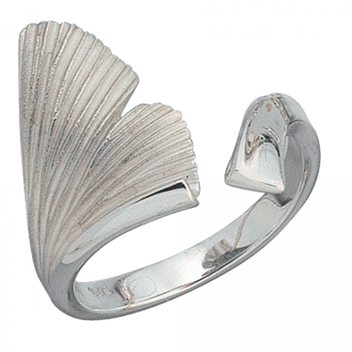 Damen Ring Ginko Ginkgo offen 925 Sterling Silber mattiert Handarbeit Silberring - 50mm