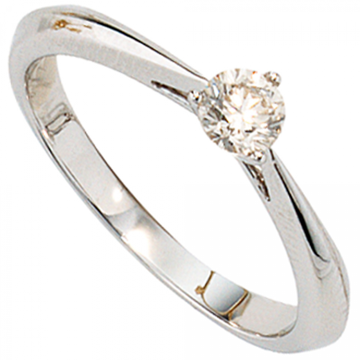 Damen Ring 585 Gold Weißgold 1 Diamant Brillant 0,25ct. Diamantring Weißgoldring - 56mm