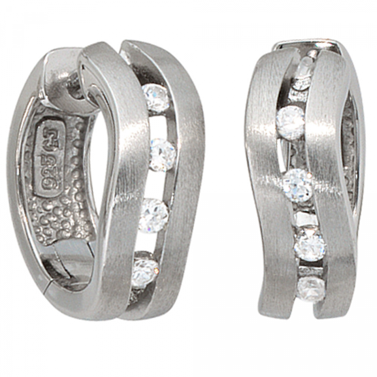 Creolen 925 Silber mattiert 8 Zirkonia Ohrringe Silberohrringe Silbercreolen
