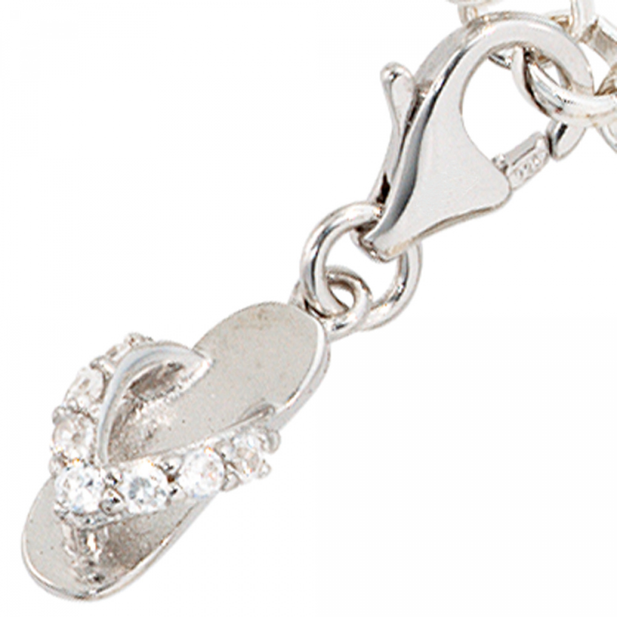 Einhänger Charm Flip-Flop 925 Sterling Silber rhodiniert 7 Zirkonia