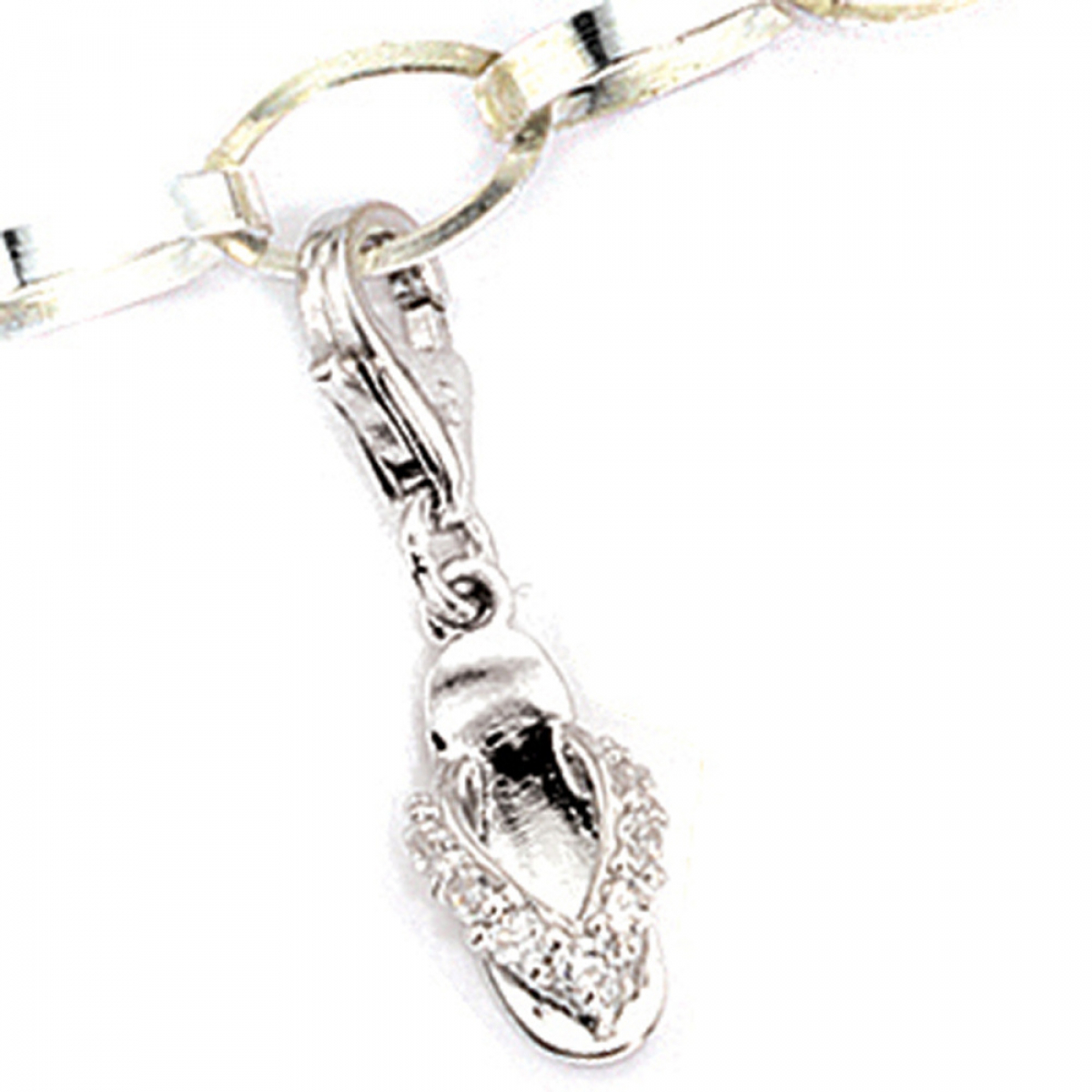 Einhänger Charm Flip-Flop 925 Sterling Silber rhodiniert 7 Zirkonia