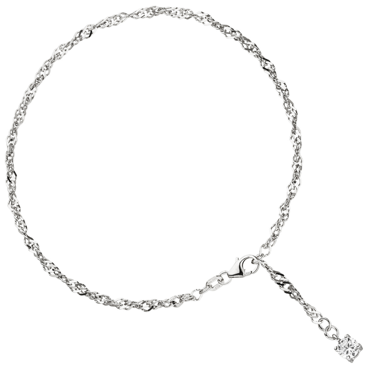 Fußkettchen Fußkette 925 Sterling Silber rhodiniert 1 Zirkonia 25 cm Karabiner