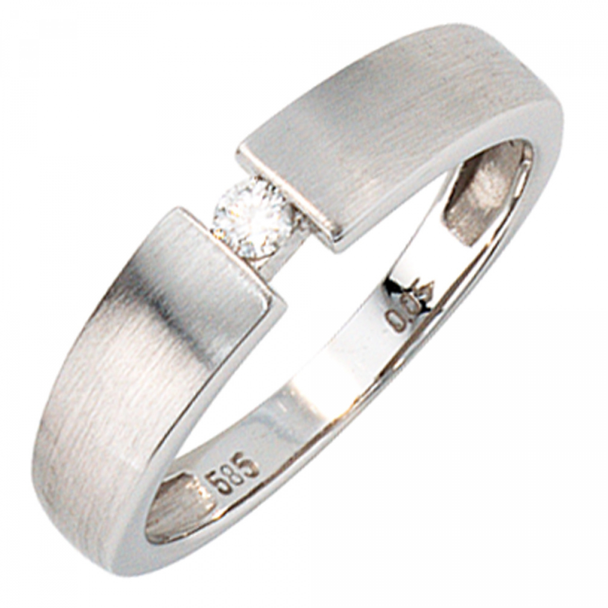 Damen Ring 585 Gold Weißgold matt 1 Diamant Brillant 0,05ct. Weißgoldring - 52mm