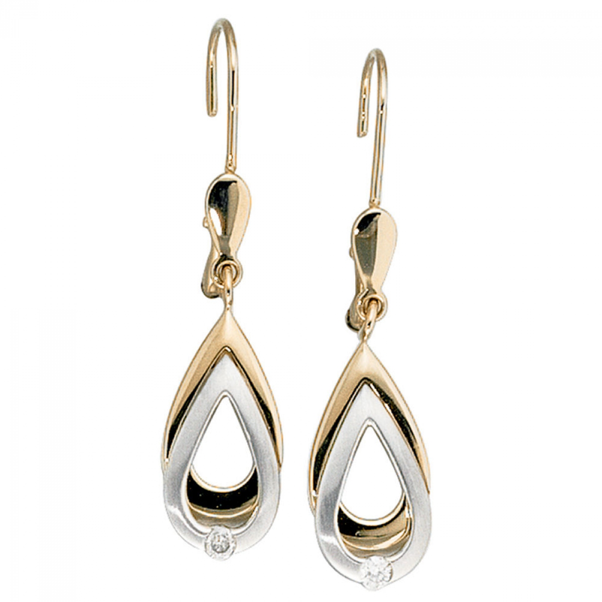 Ohrhänger 585 Gold Gelbgold Weißgold bicolor 2 Diamanten Brillanten Ohrringe