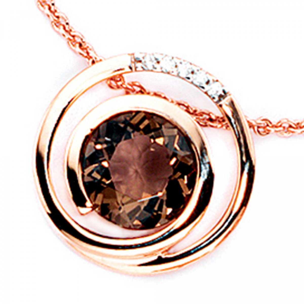 Anhänger 585 Gold Rotgold 5 Diamanten Brillanten 0,035ct. 1 Rauchquarz braun