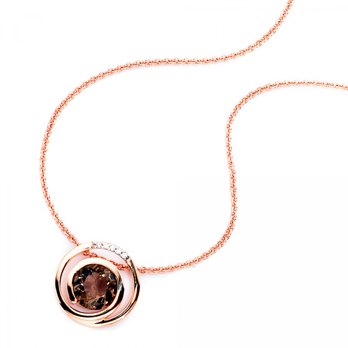 Anhänger 585 Gold Rotgold 5 Diamanten Brillanten 0,035ct. 1 Rauchquarz braun
