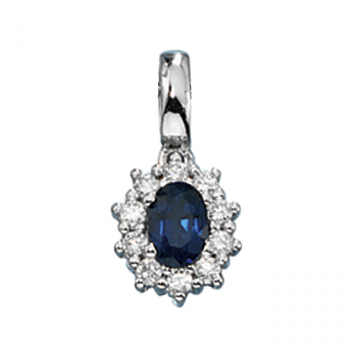 Anhänger 585 Gold Weißgold 10 Diamanten Brillanten 1 blauer Safir Goldanhänger