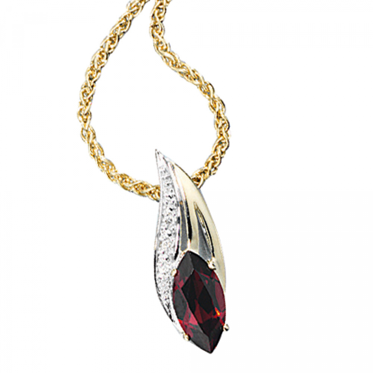 Anhänger 585 Gold Gelbgold 2 Diamanten Brillanten 1 Granat rot Granatanhänger