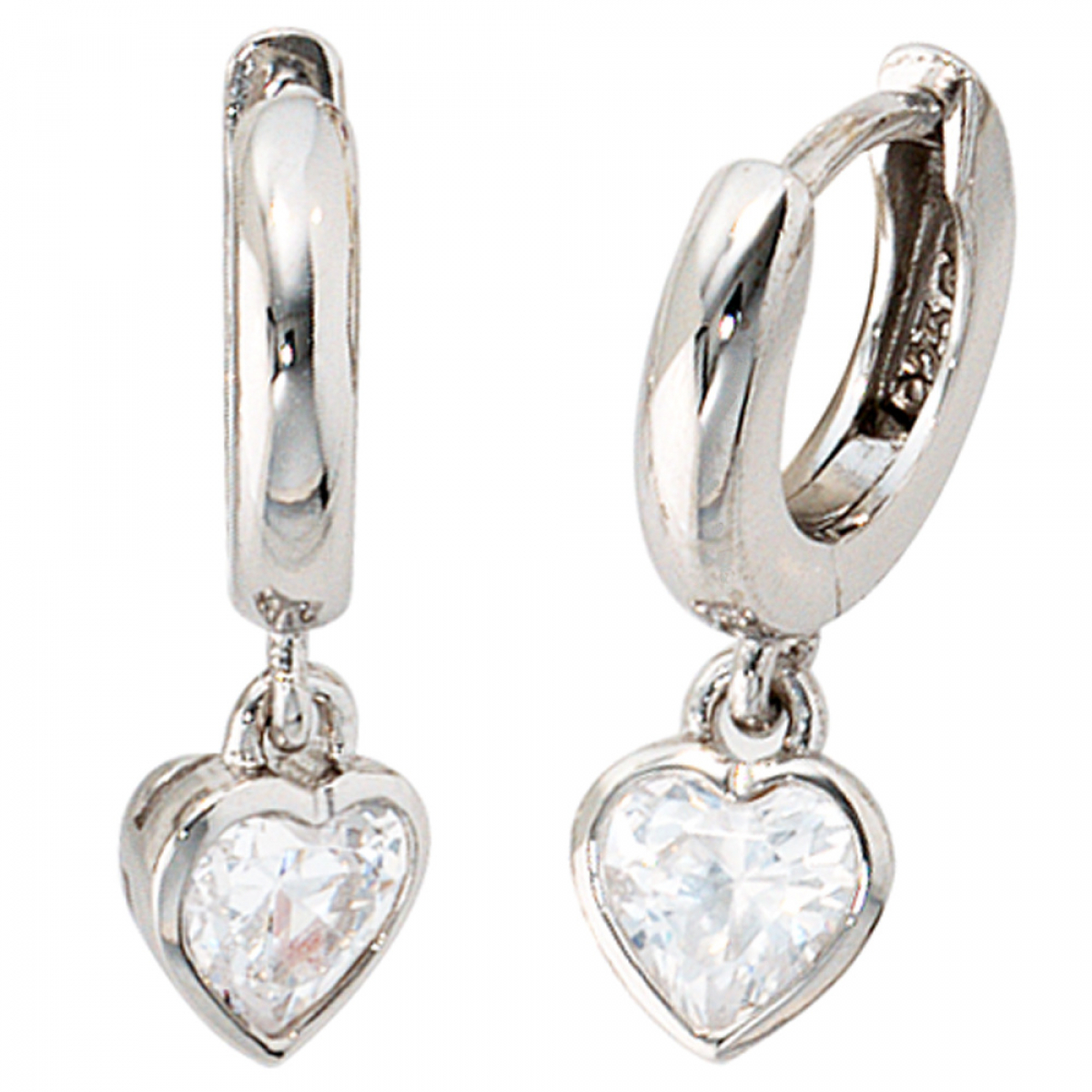 Kinder Creolen Herz 925 Sterling Silber 2 Zirkonia Ohrringe Kinderohrringe