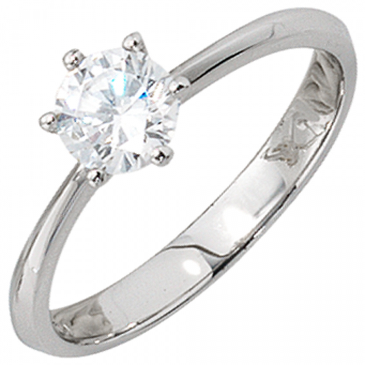 Damen Ring 925 Sterling Silber rhodiniert 1 Zirkonia Silberring - 50mm