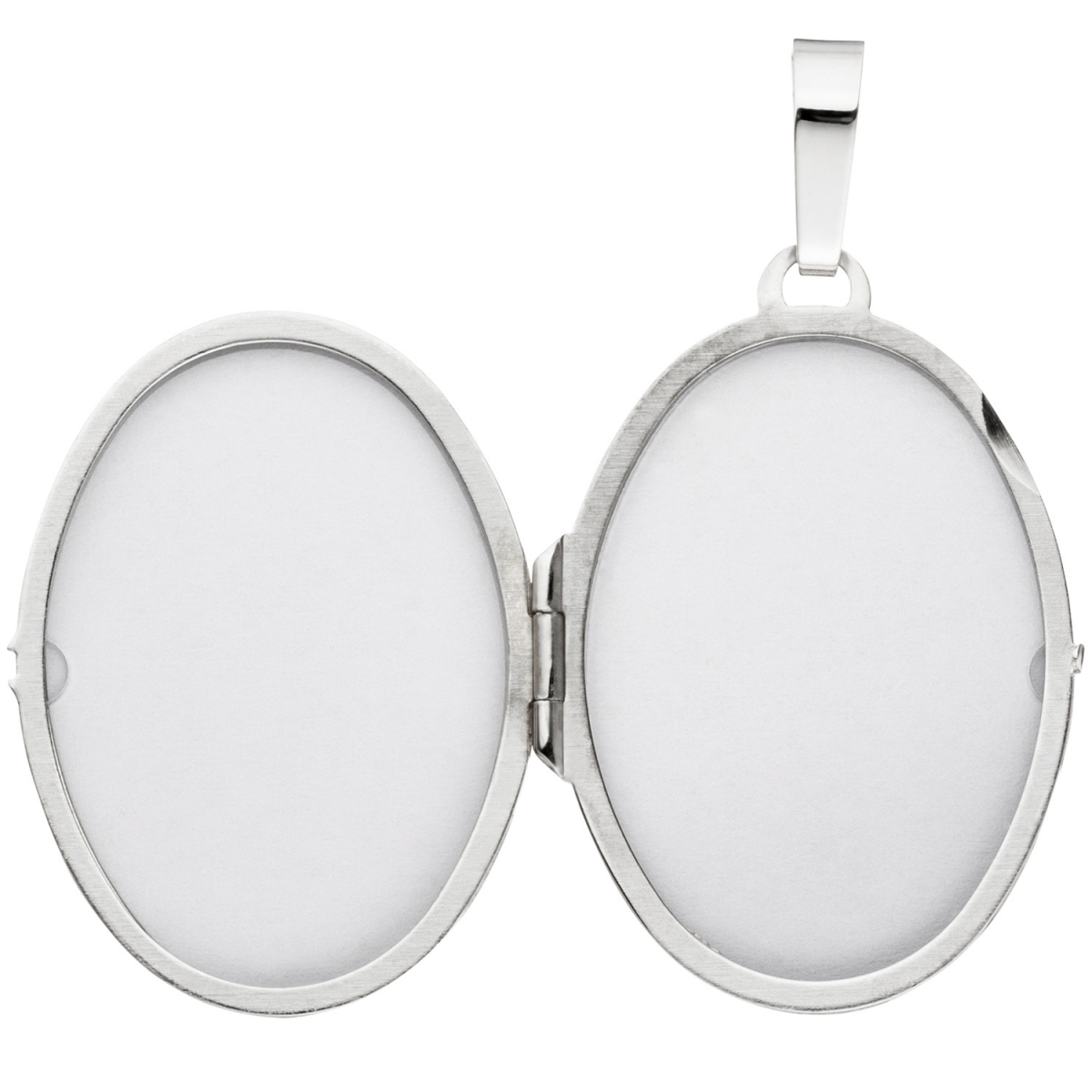 Medaillon oval 585 Gold Weißgold mattiert 2 Diamanten Anhänger zum Öffnen