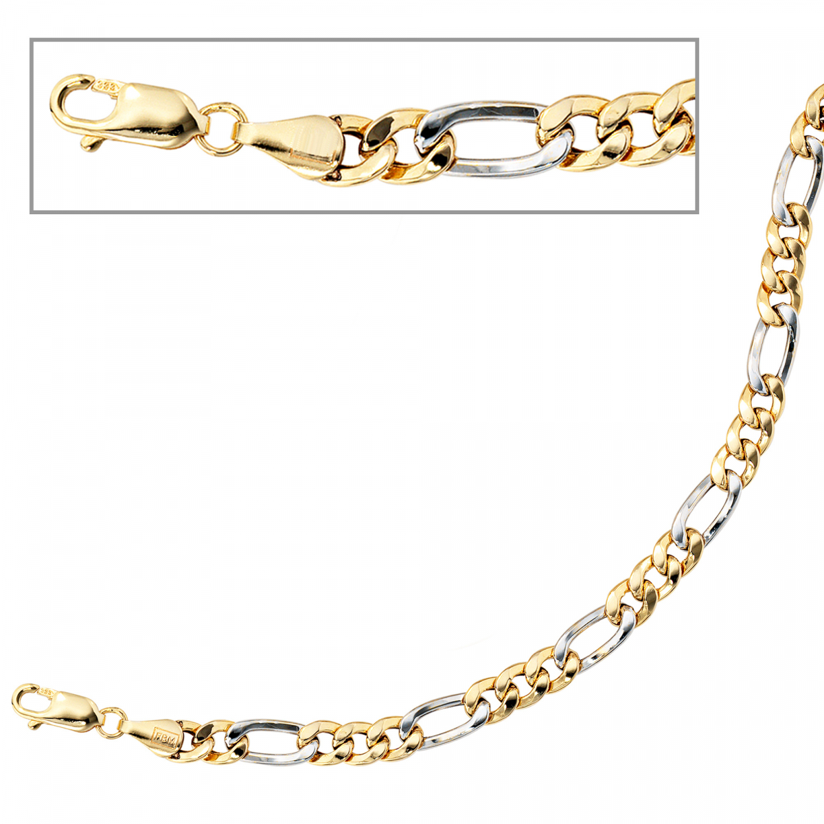Figaroarmband 333 Gold Gelbgold Weißgold bicolor 19 cm Armband Karabiner