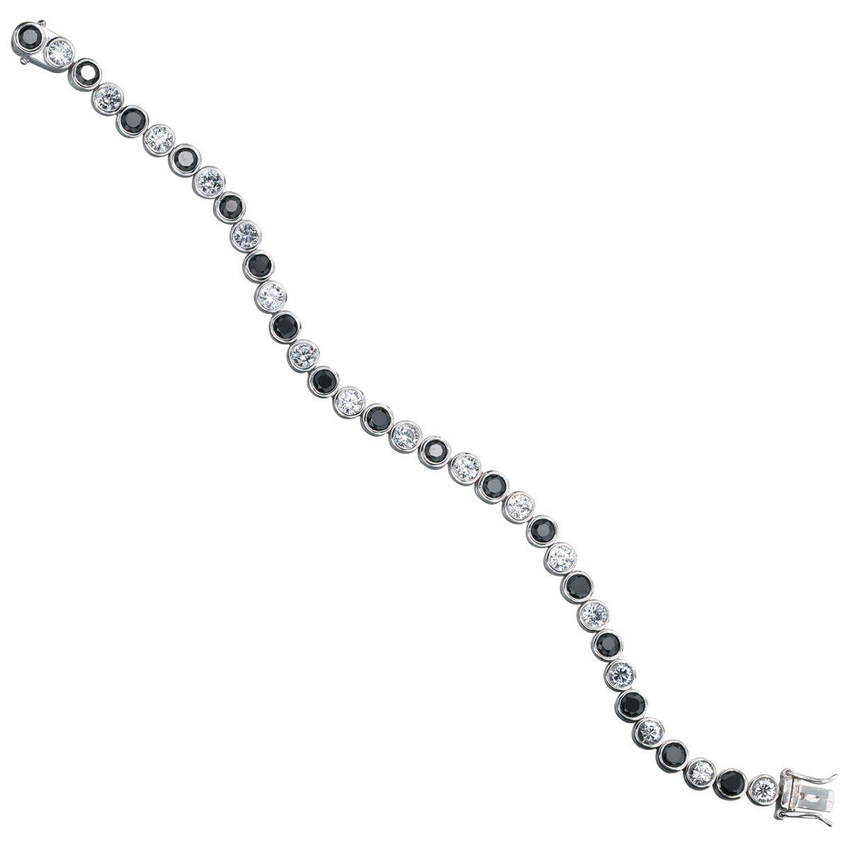 Armband 925 Silber 19 cm mit Zirkonia schwarz weiß Silberarmband Kastenschloss