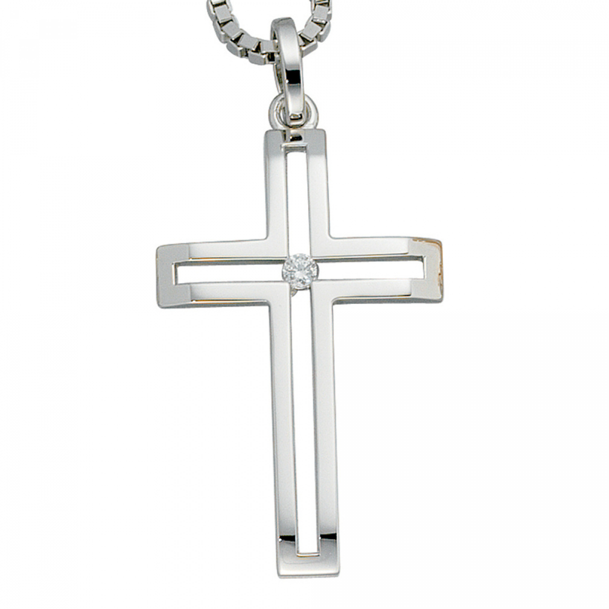 Anhänger Kreuz 585 Gold Weißgold 1 Diamant Brillant Kreuzanhänger Weißgoldkreuz