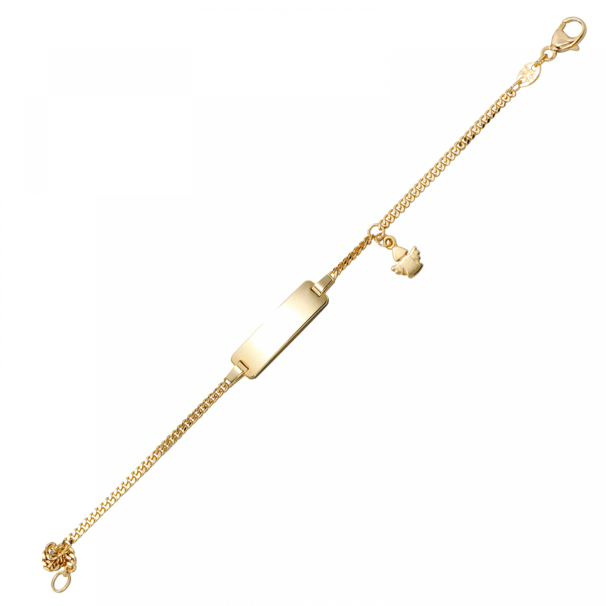 Schildband Engel 585 Gold Gelbgold 14 cm Gravur ID Armband Schutzengel Karabiner