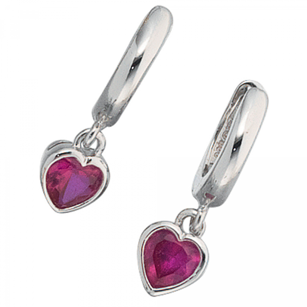 Traumringe24 - Kinder Creolen Herz 925 Sterling Silber 2 Zirkonia pink  Ohrringe Kinderohrringe