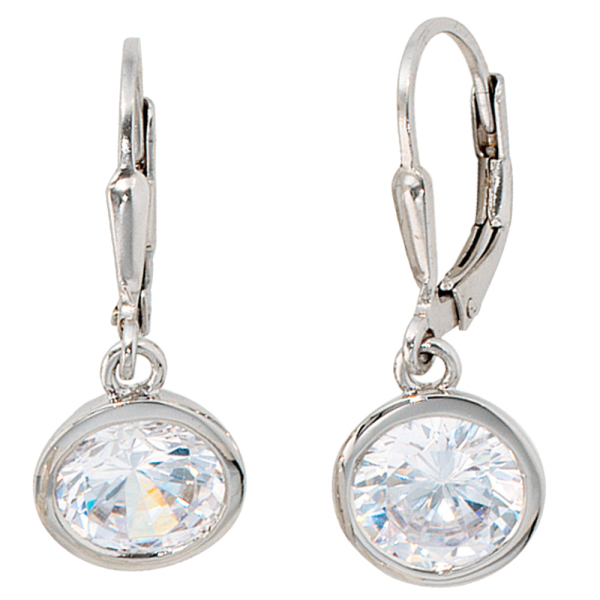 Boutons rund 925 Sterling Silber rhodiniert 2 Zirkonia Ohrringe Ohrhänger
