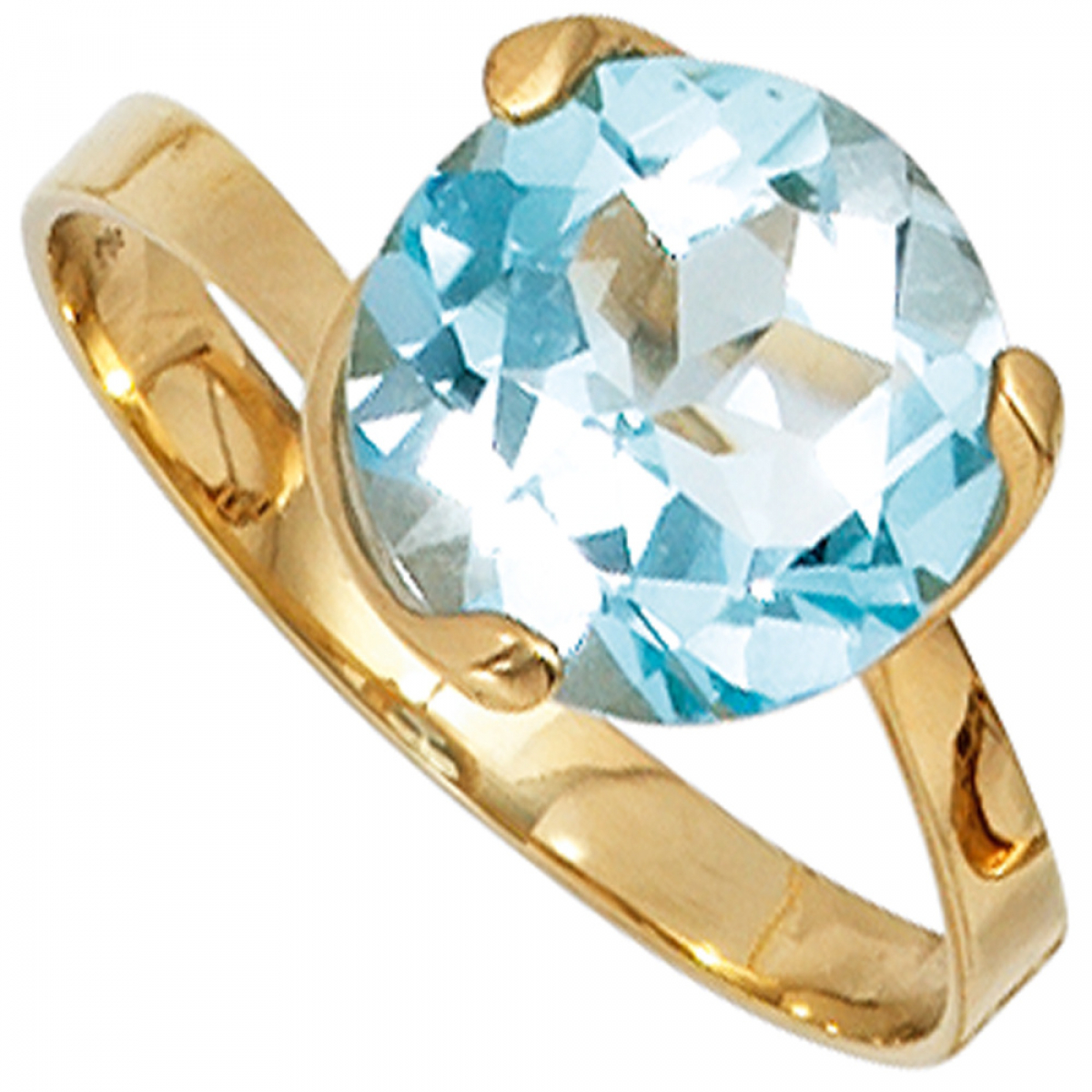 Damen Ring 585 Gold Gelbgold 1 Blautopas hellblau blau Goldring Topasring - 56mm