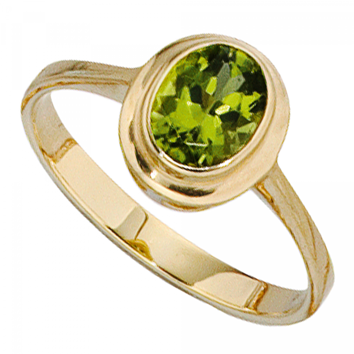 Damen Ring 585 Gold Gelbgold 1 Peridot grün Goldring - 54mm