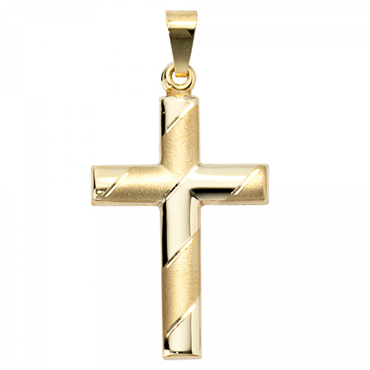 Anhänger Kreuz 333 Gold Gelbgold teil matt diamantiert Kreuzanhänger Goldkreuz